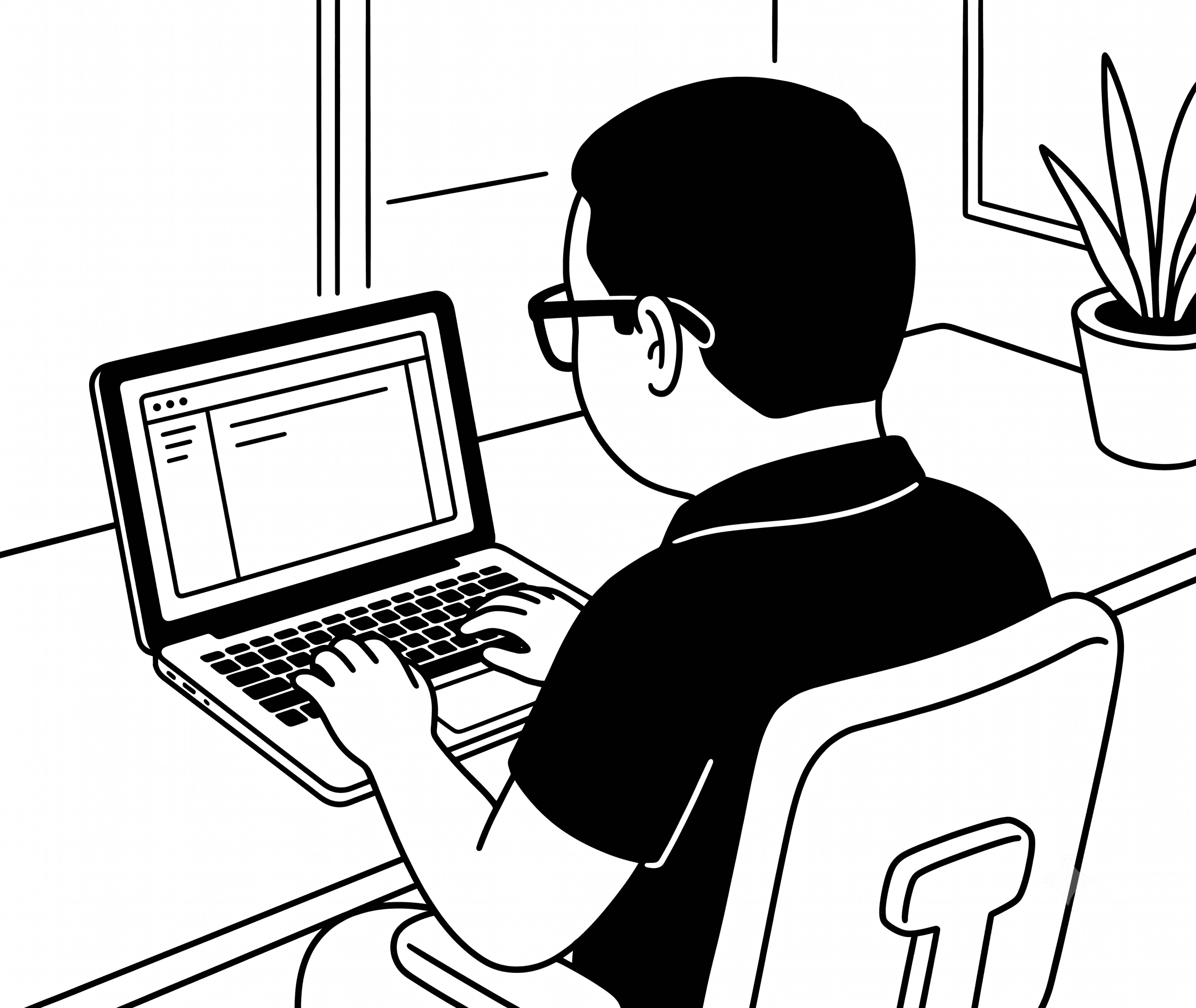 Ilustrasi sedang kerja di depan laptop
